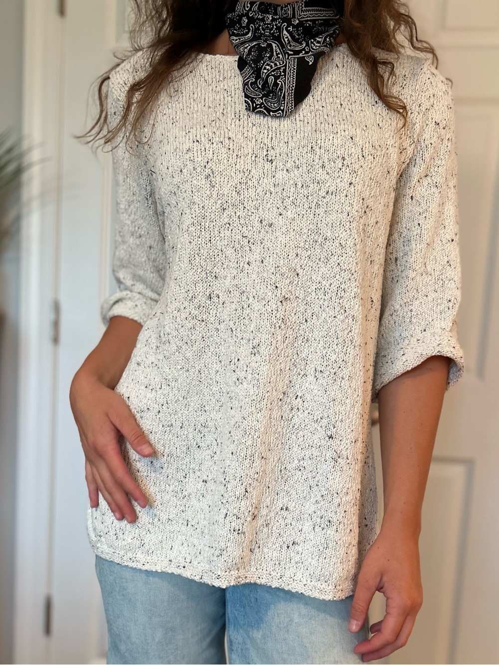 J. Jill Cream Speckled Crewneck Sweater